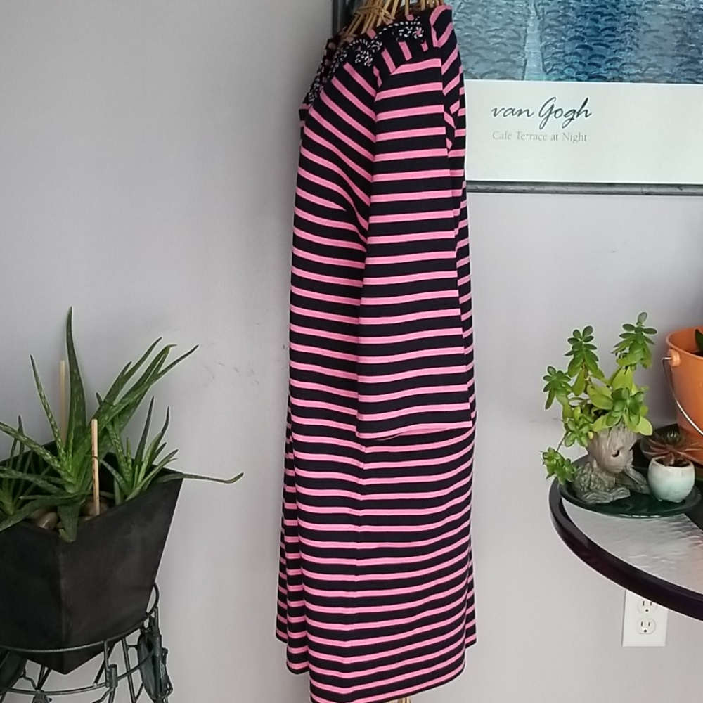 Talbots Petites Pink and Black Striped 3/4 Sleeve Midi Large Petite Dress - Picture 2 of 9